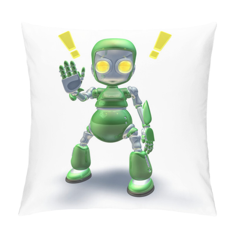 Personality  Cute Green Friendly Robot Mascot Showing Pillow Covers