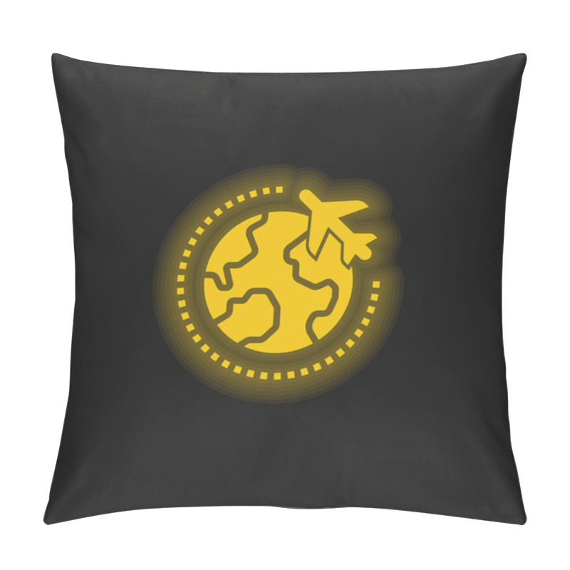 Personality  Airplane Yellow Glowing Neon Icon Pillow Covers