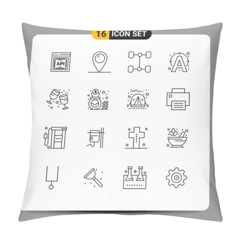 Personality  Group Of 16 Modern Outlines Set For Party, Drink, Automobile, Birthday, Write Editable Vector Design Elements Pillow Covers