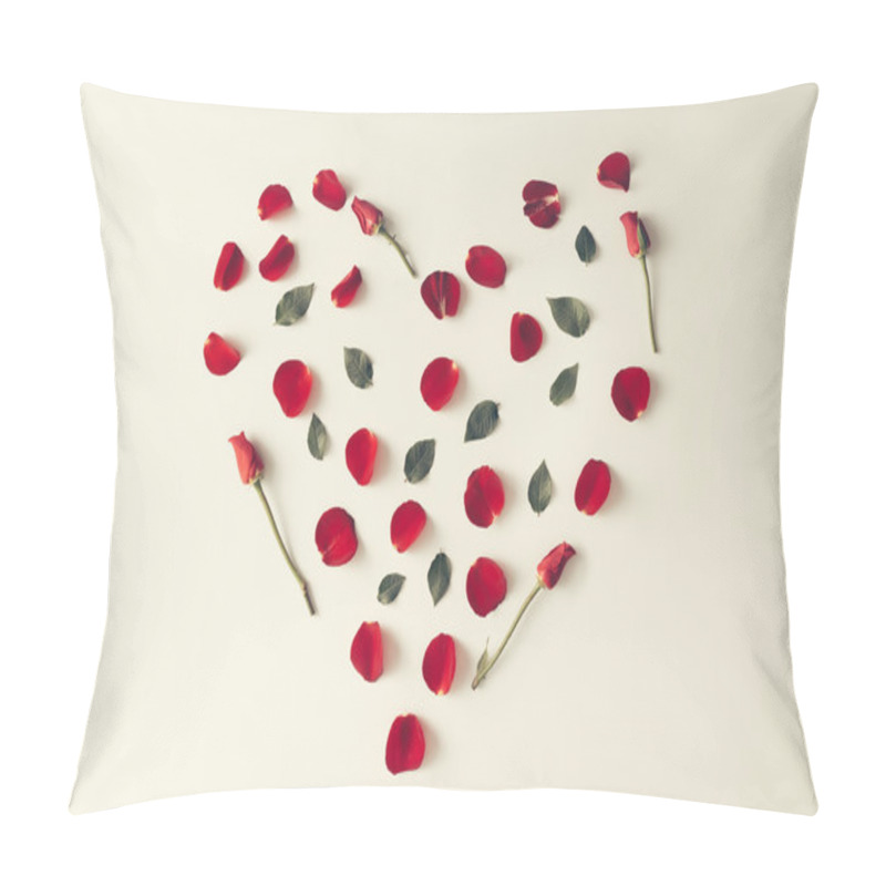 Personality  Red Rose Petal, Leaves And Flowers In A Heart Shape - Love Conce Pillow Covers