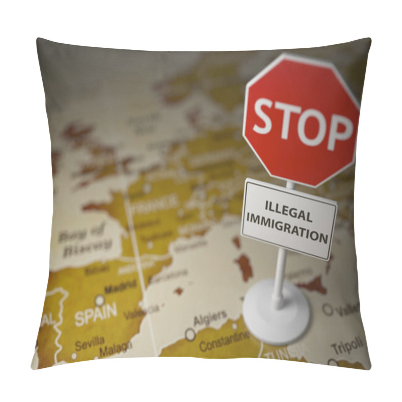 Personality  Stop Illegal Immigration Concept. Sign Stop On The Map Of Europe. 3d Illustration Pillow Covers