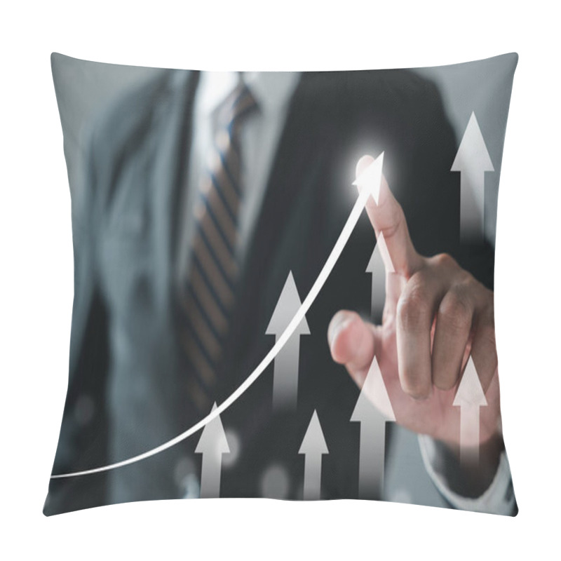 Personality  Through Business Analysis, Financial Investment, And Tech Concept, A Journey Unfolds From Development To Success And Growing Growth. Financial Graph On Virtual Screen Captures The Narrative. Pillow Covers