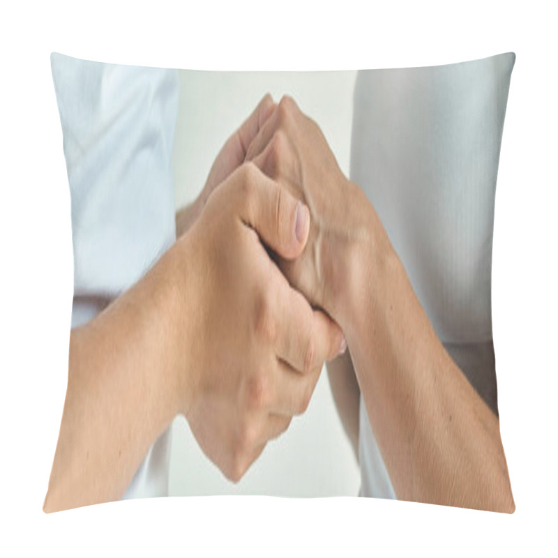 Personality  Cropped Couple Holding Hands,  Showcasing A Tender Moment Of Romantic Connection And Intimacy, Banner Pillow Covers