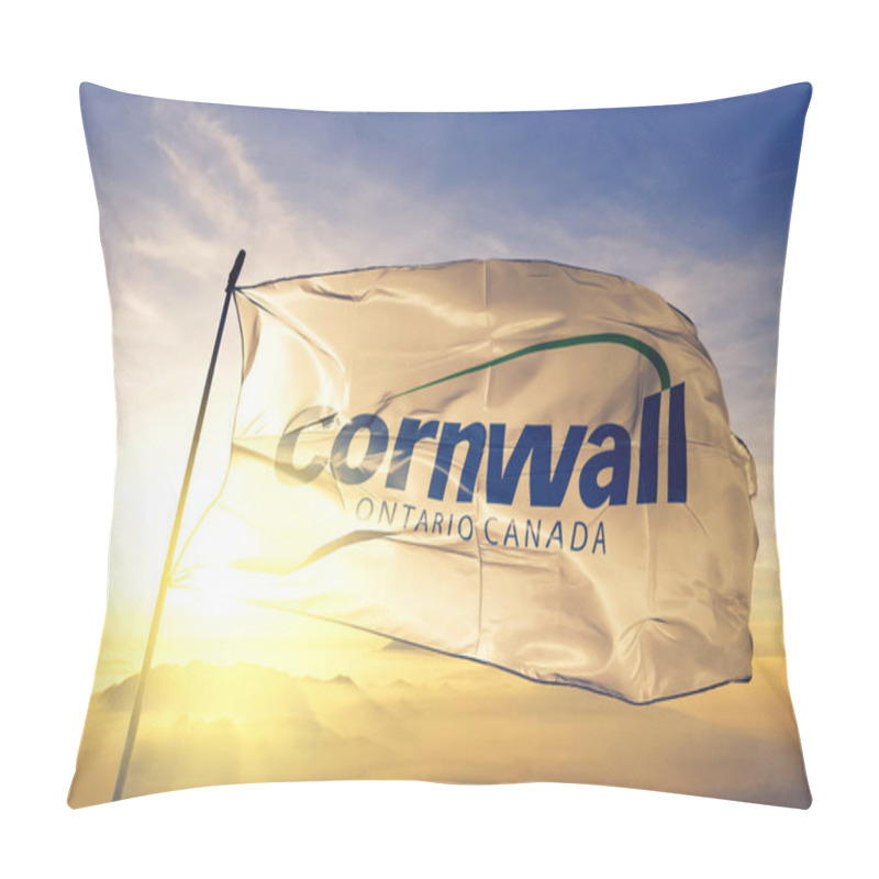 Personality  Cornwall Of Ontario Of Canada Flag Textile Cloth Fabric Waving On The Top Sunrise Mist Fog Pillow Covers