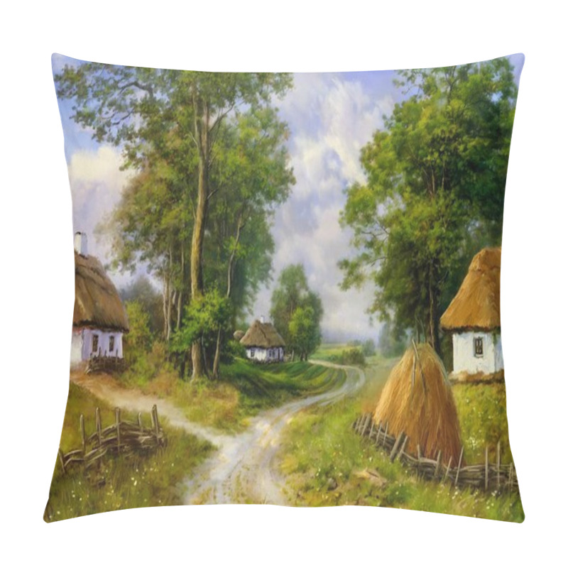 Personality  Oil Paintings Rural Landscape, Old Houses In The Forest. Fine Art, Artwork Pillow Covers