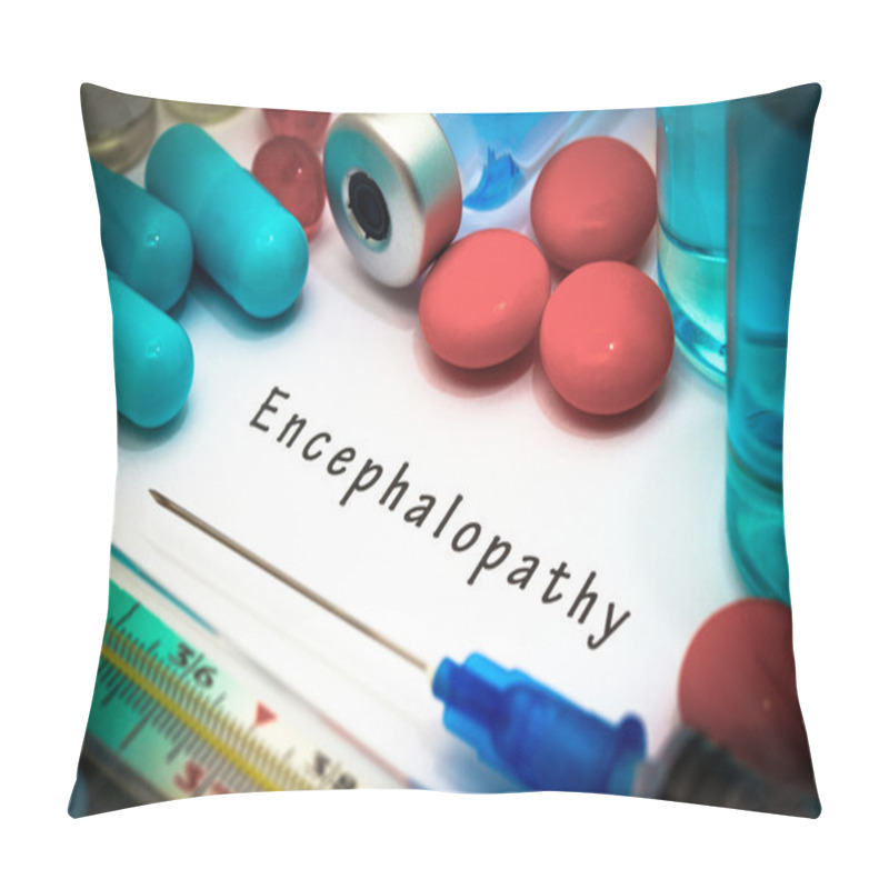 Personality  Encephalopathy - Diagnosis Written On A White Piece Of Paper Pillow Covers