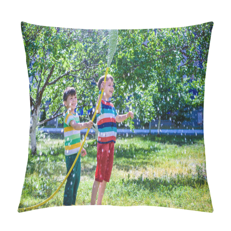 Personality  Brothers Having Fun Splash Each Other With Water In The Village Pillow Covers