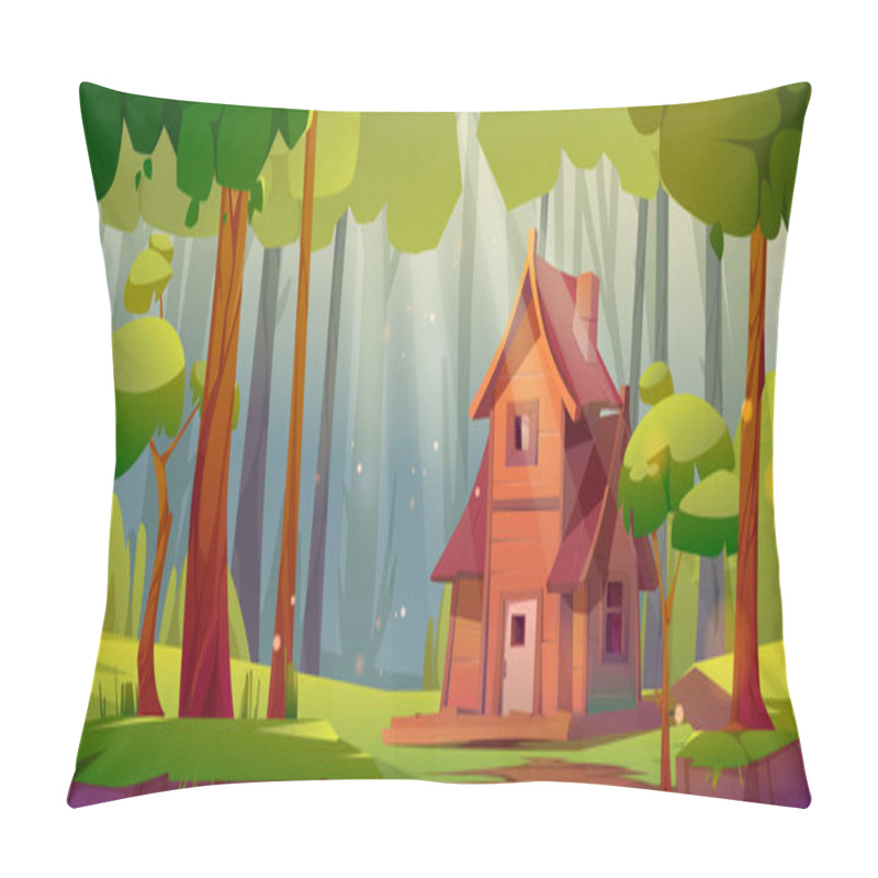 Personality  Summer Forest With Wooden House On Glade Pillow Covers