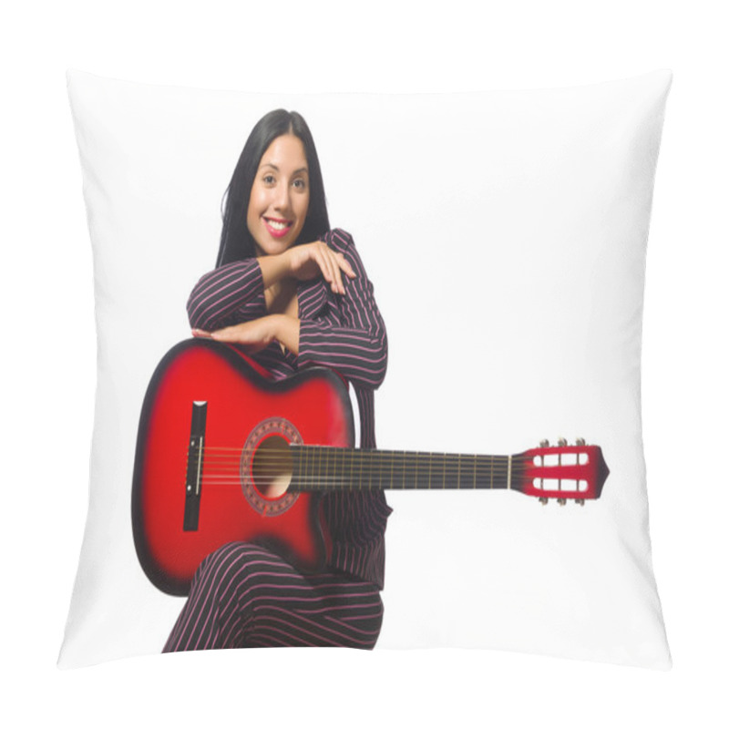 Personality  Woman Guitar Player Isolated On White Pillow Covers