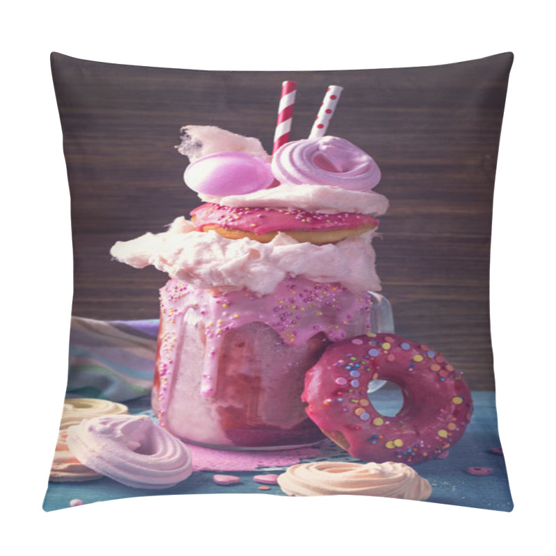 Personality  Strawberry Freakshake With Donuts And Candy Floss Pillow Covers