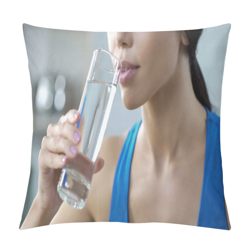 Personality  Sports Girl Drinking Crystal Clear Water, Restoring Aqua Balance After Training Pillow Covers