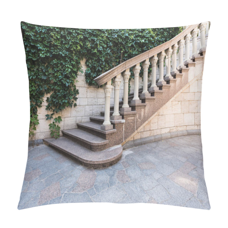 Personality  White Concrete Stairs Near Green Leaves On Wall  Pillow Covers