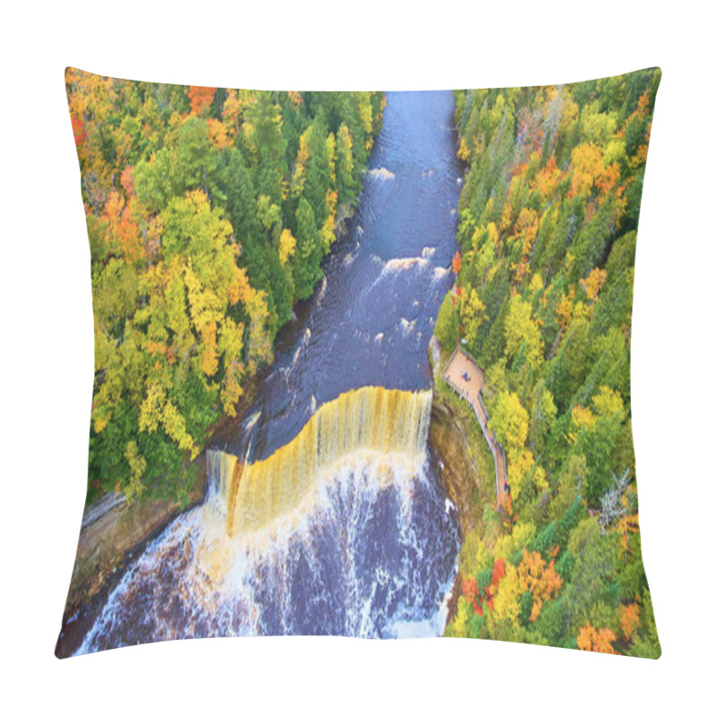 Personality  Large Waterfall At Tahquamenon Falls Aerial Shot During The Fall Pillow Covers