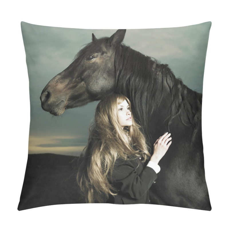 Personality  Beautiful Girl And Horse Pillow Covers