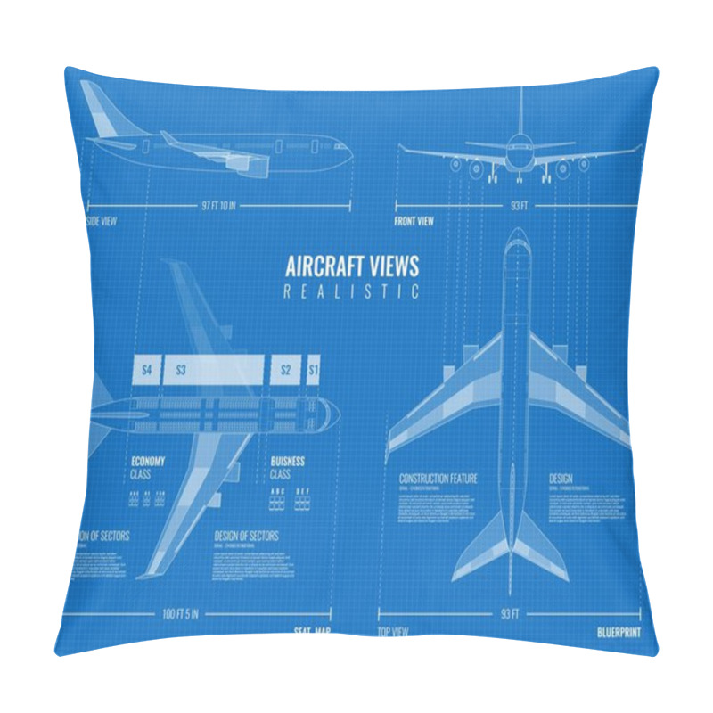 Personality  Outline Airplane Views Blueprint  Pillow Covers