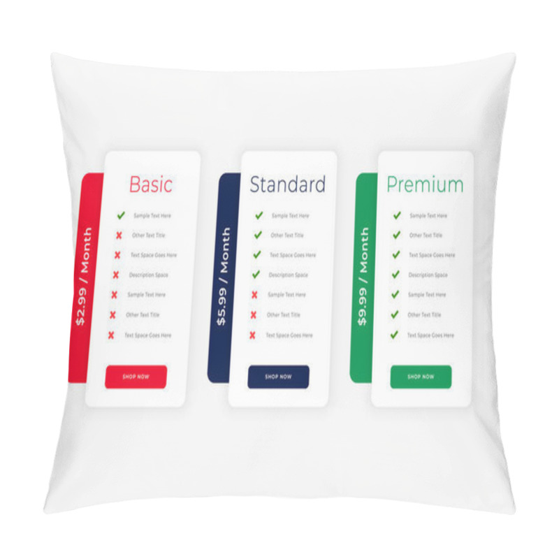 Personality  Modern Clean Website Price Table Business Template Pillow Covers