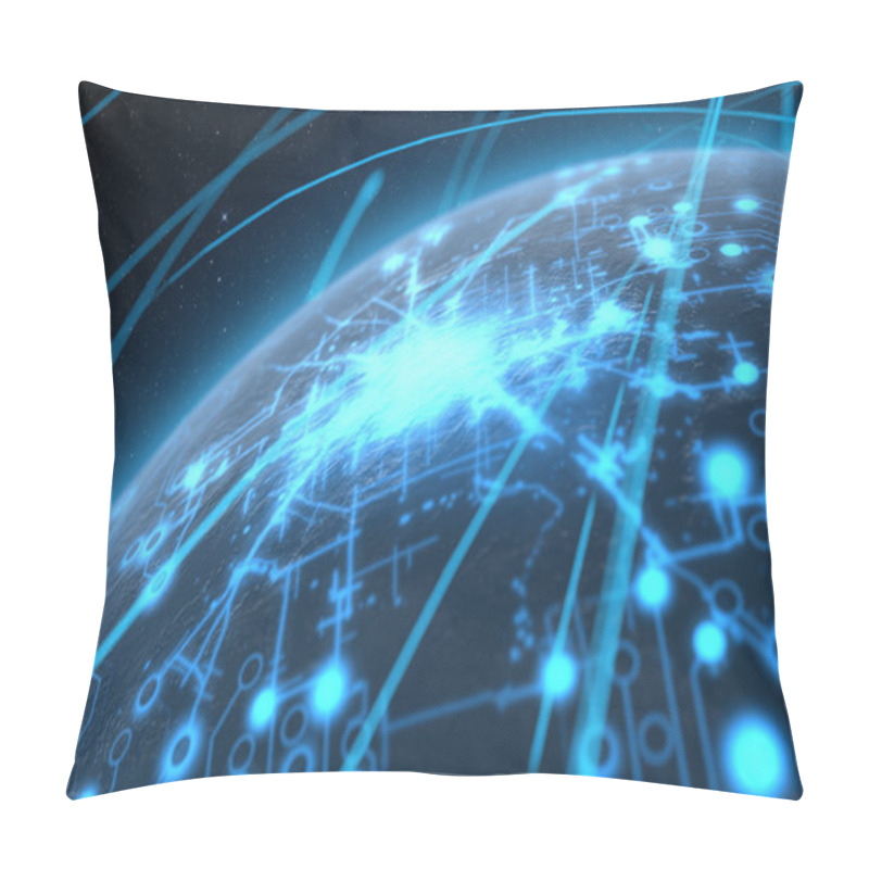 Personality  Planet With Illuminated Network And Light Trails Pillow Covers