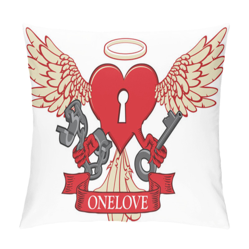 Personality  T-shirt Design With Lock In Shape Of Winged Heart Pillow Covers