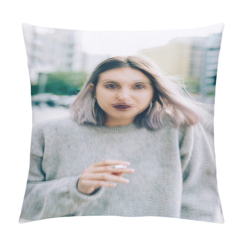 Personality  Woman Outdoor In City Smoking Pillow Covers