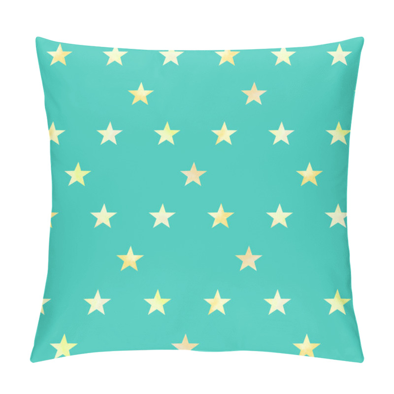 Personality  Seamless Pattern With Yellow Stars On Light Green-blue Background Pillow Covers