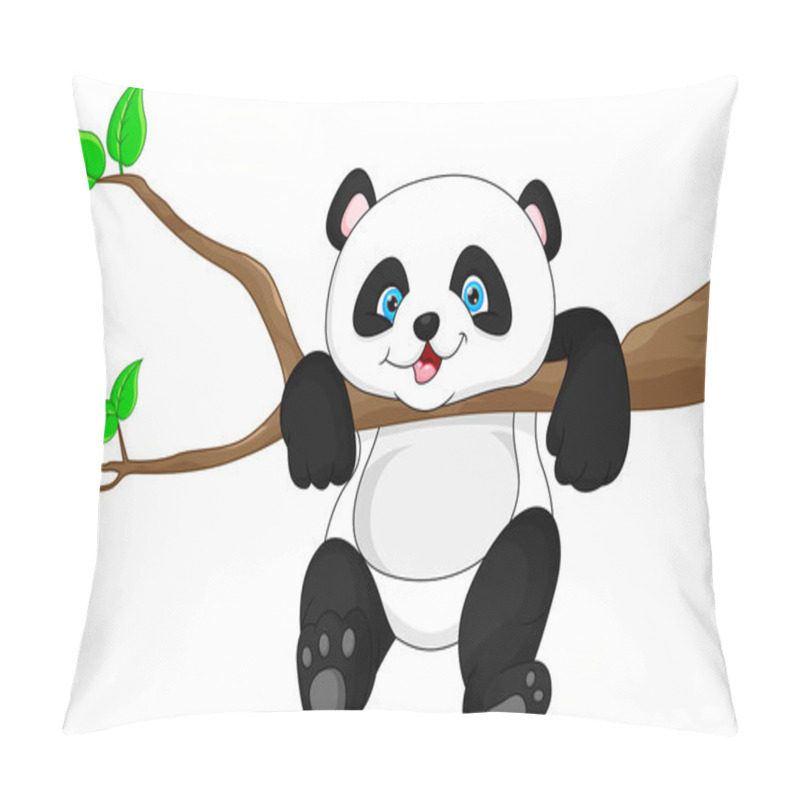 Personality  Vector Illustration Of Cute Funny Baby Panda Hanging On The Tree Pillow Covers