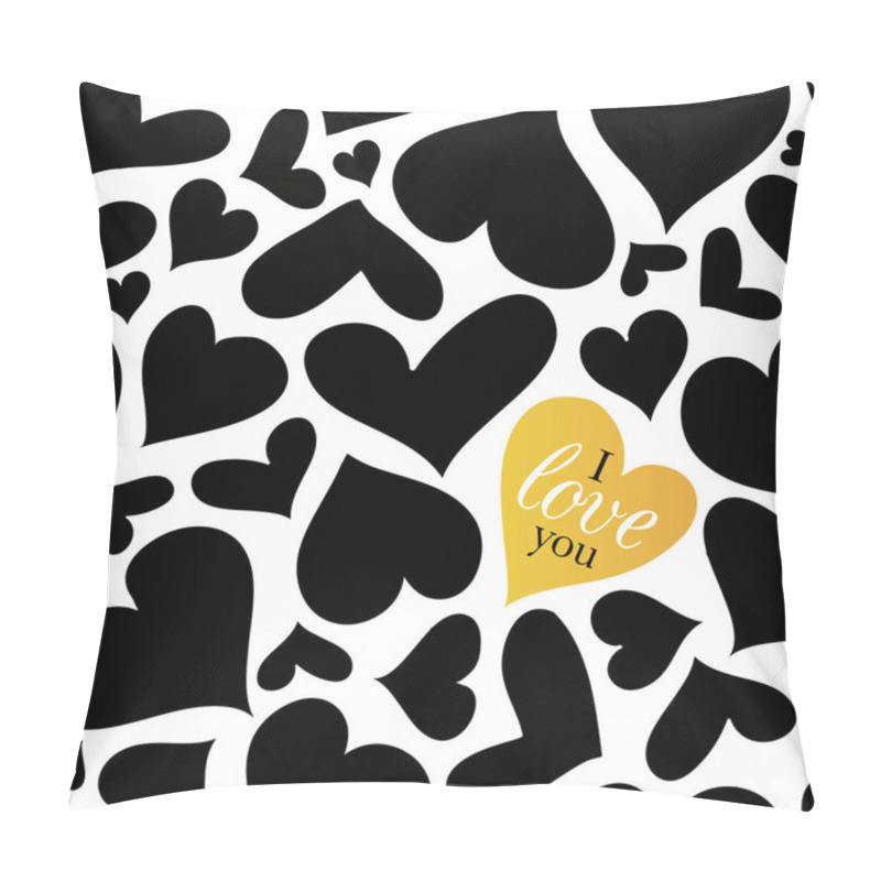 Personality  Vector Black And White Hearts Card With One Golden Heart. Perfect For Valentines Day. Square Shape. Pillow Covers