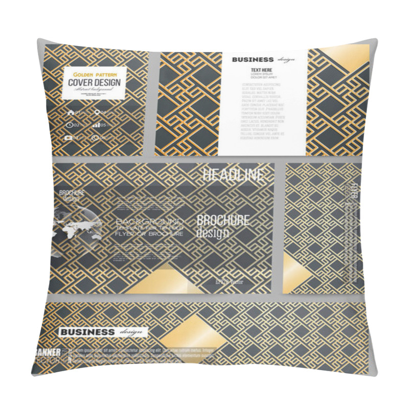 Personality  Business Templates For Presentation, Brochure, Flyer Or Booklet. Islamic Gold Pattern With Overlapping Geometric Square Shapes Forming Abstract Ornament. Vector Golden Texture On Black Background Pillow Covers