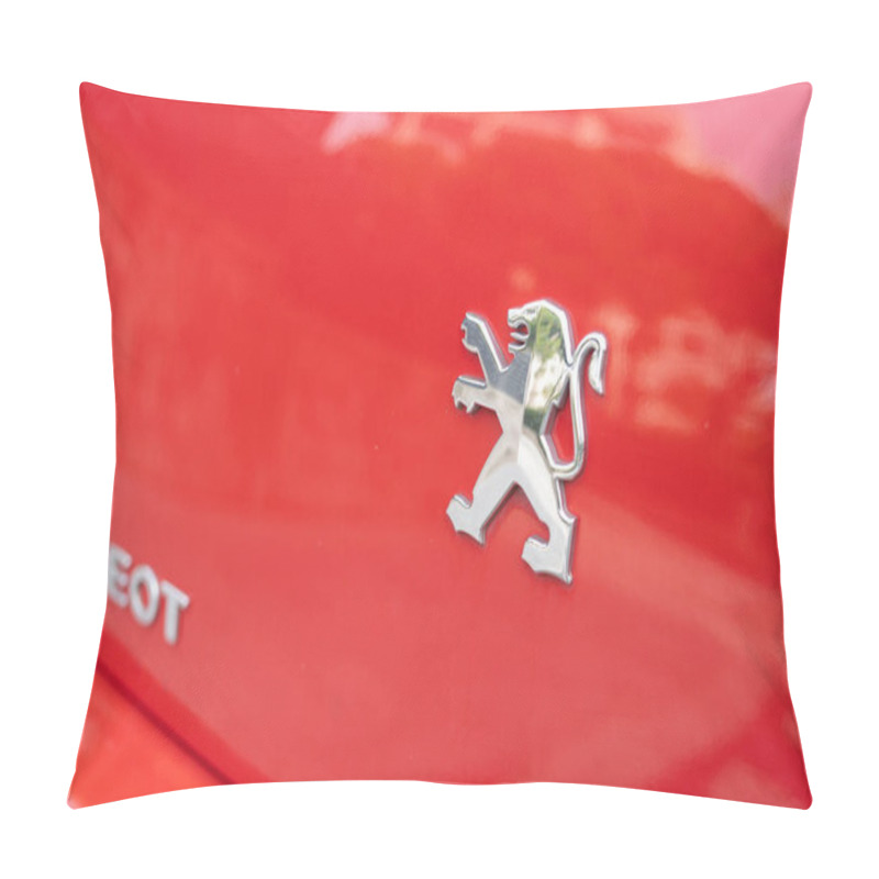 Personality  Tarragona, Spain - October 29, 2022: Peugeot Logo On A Car Close-up. Pillow Covers