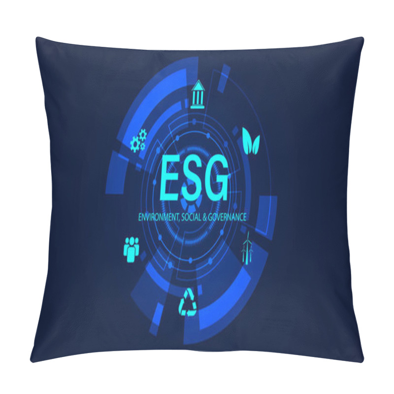 Personality  Abstract Technology Futuristic Concept ESG Digital Circle Icon Infographic On Modern Blue Background Pillow Covers