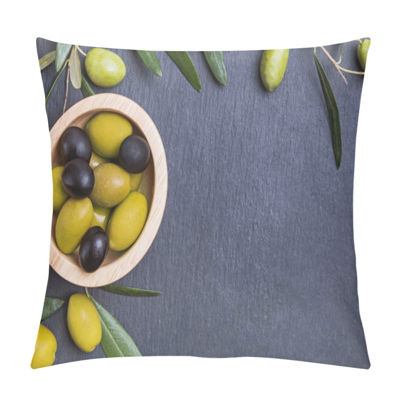 Personality  Green And Black Olives And Olive Branches, Top View Pillow Covers