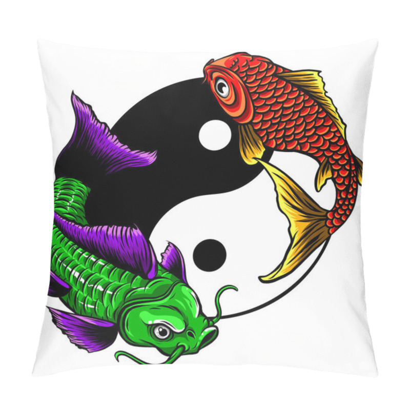 Personality  Ying Yang Symbol With Koi Fishes. Vector Illustration Pillow Covers