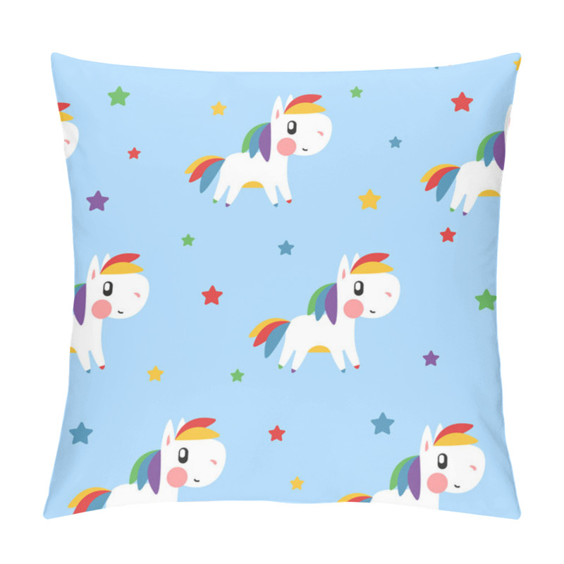 Personality  Rainbow Pony And Star Pattern On Blue Background Pillow Covers