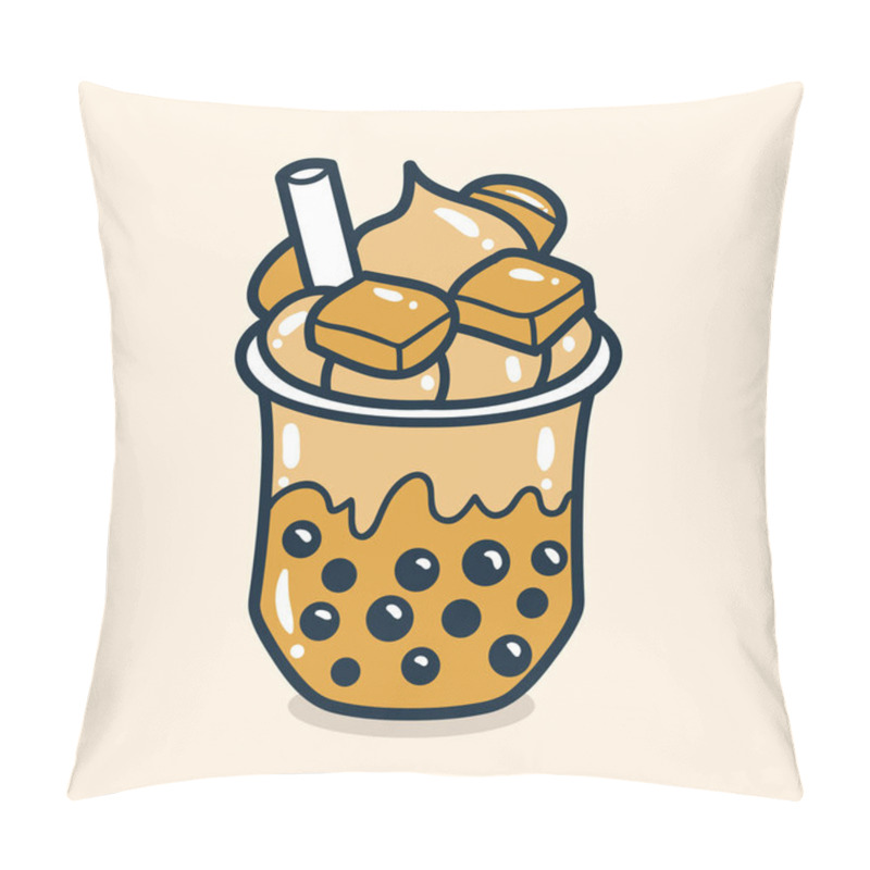 Personality  Bubble Tea Drink With Mangoo Toping Illustration Pillow Covers