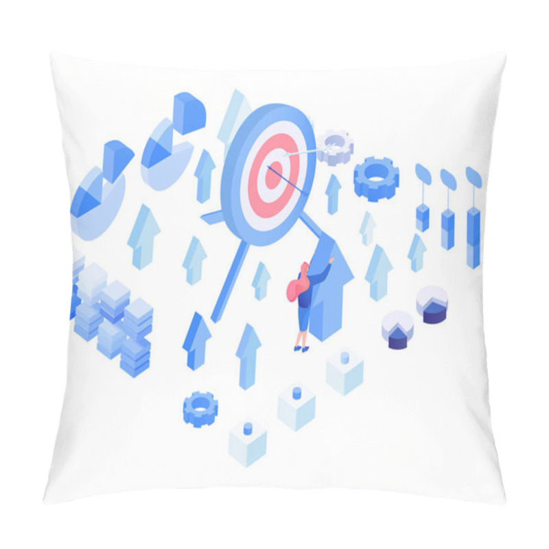 Personality  Data Analytics, Metrics Isometric Illustrations Set Pillow Covers