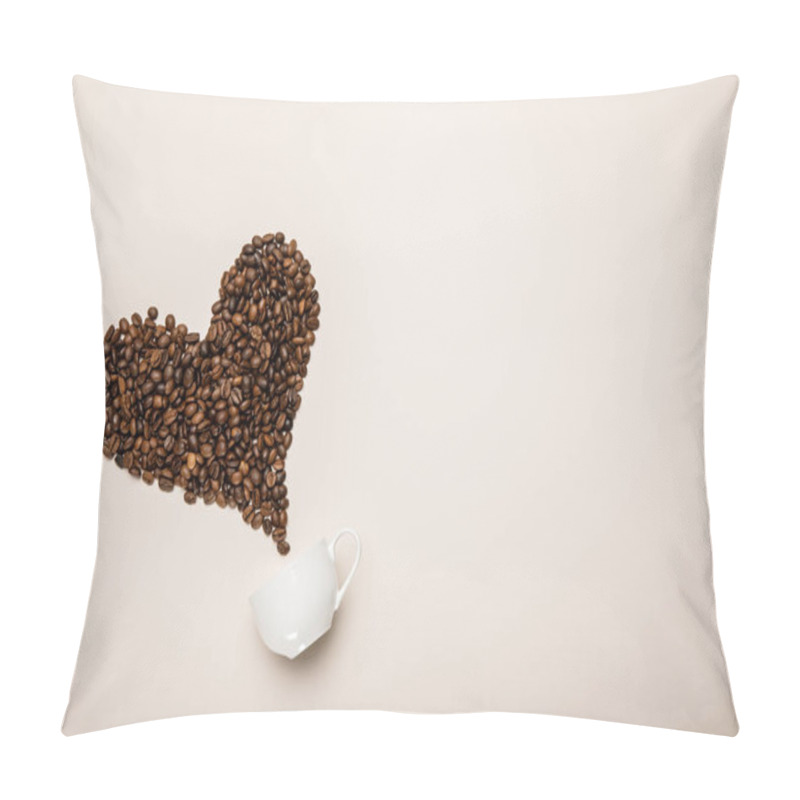 Personality  Top View Of Cup Near Heart Made Of Coffee Grains On Beige Background Pillow Covers