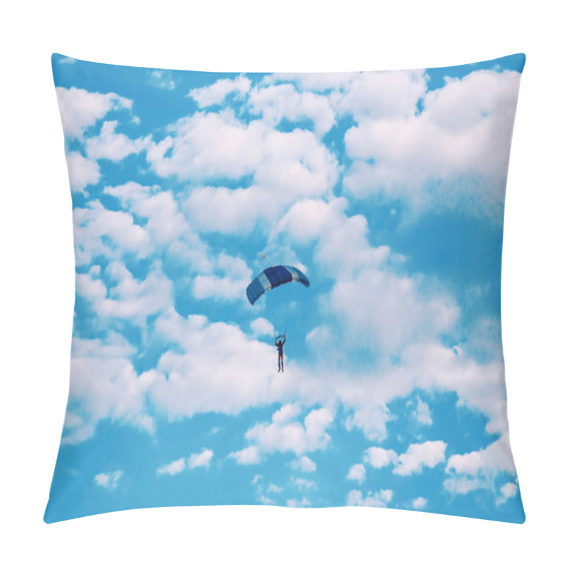 Personality  Parachutist Falling From The Sky In Evening Sunset Dramatic Sky. Recreational Sport, Paratrooper Silhouette On Colored Sky. Pillow Covers