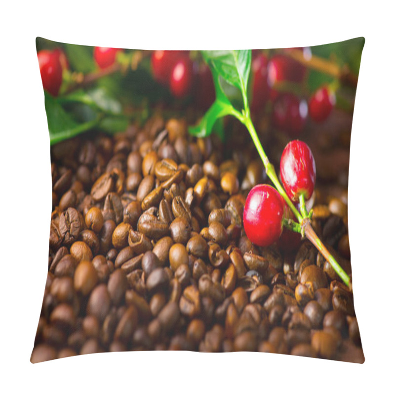 Personality  Close View Of Coffee Beans And Coffee Plant Pillow Covers