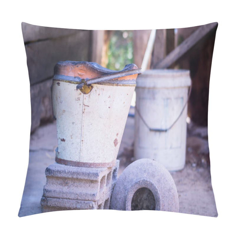 Personality  A Rustic Charcoal Stove Used For Cooking With Natural Fuels Like Wood Or Charcoal, Set In A Quiet Countryside Atmosphere. The Image Captures The Simplicity And Charm Of Rural Life. Pillow Covers