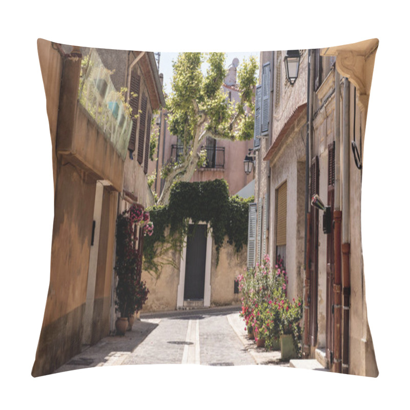 Personality  Cozy Narrow Street With Traditional Houses And Blooming Flowers In Pots, Provence, France Pillow Covers