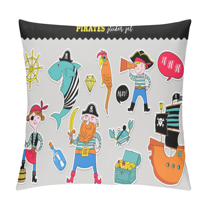 Personality  Pirate Collection Of Hand Drawn Vector Stickers, Birthday Concept Pillow Covers