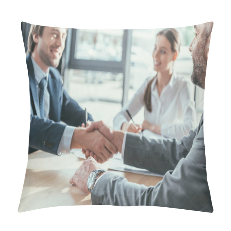 Personality  Business People Shaking Hands During Meeting At Modern Office Pillow Covers