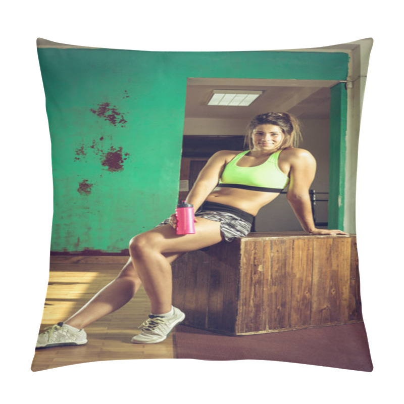 Personality  Exhausted Gym Girl Drinking Water. Pillow Covers