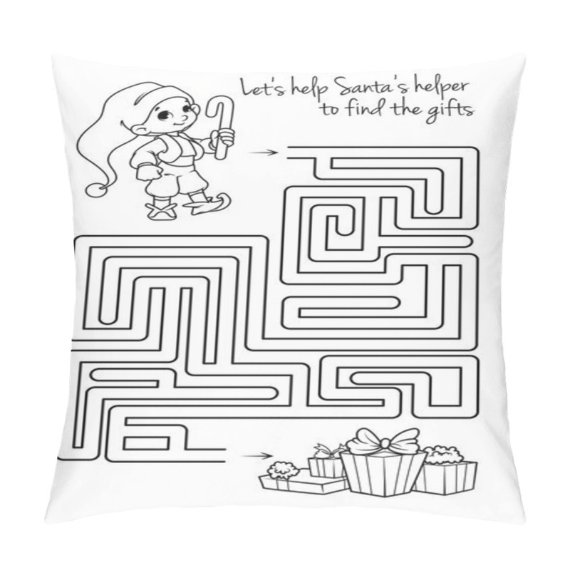 Personality  Maze Game For Kids With Cute Elf And Gifts. Pillow Covers