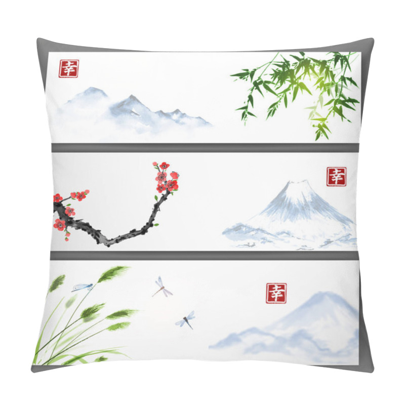 Personality  Banners In Traditional Japanese Ink Painting  Pillow Covers