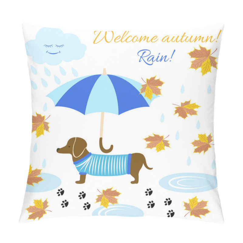 Personality  Card  With Dachshund Dog Under Umbrella Pillow Covers