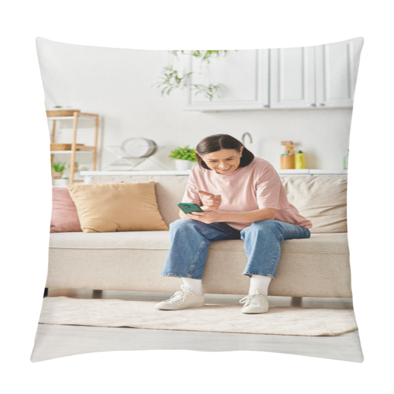 Personality  A Mature Woman Relaxes On A Couch In A Cozy Living Room Setting. Pillow Covers