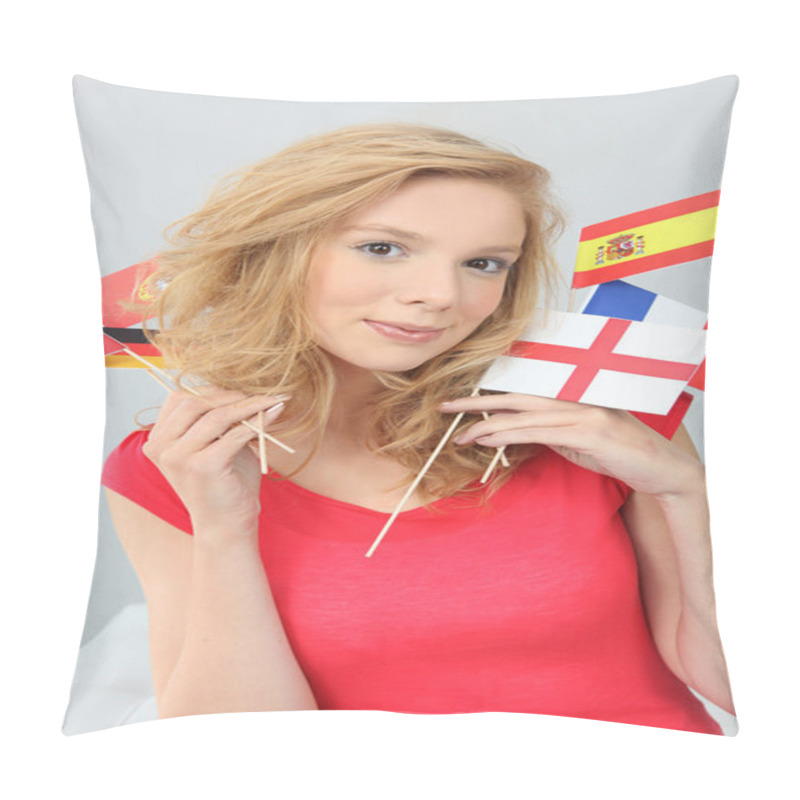 Personality  Young Woman Holding Flags Pillow Covers