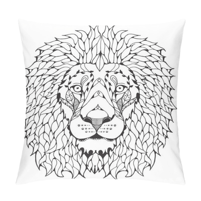 Personality  Lion Head Zentangle Stylized, Vector, Illustration, Freehand Pencil, Hand Drawn, Pattern. Zen Art. Pillow Covers