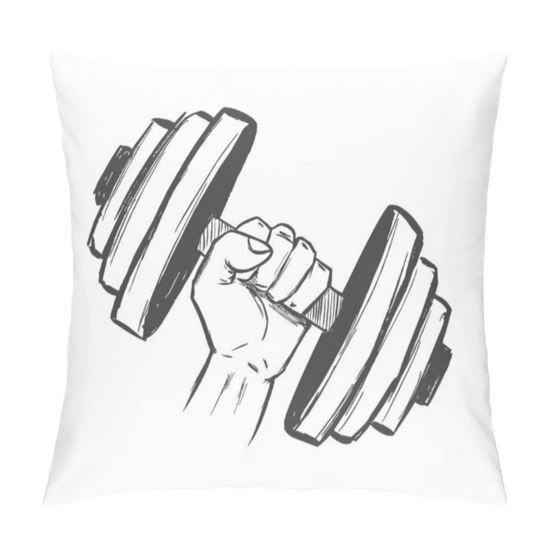 Personality  Hand Drawn Fist With Big Dumbbell. Sketch Design. Gym Emlem Pillow Covers