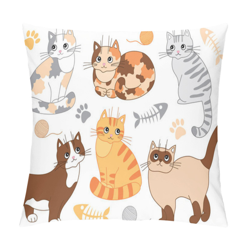 Personality  Vector Set With Various Cats Pillow Covers